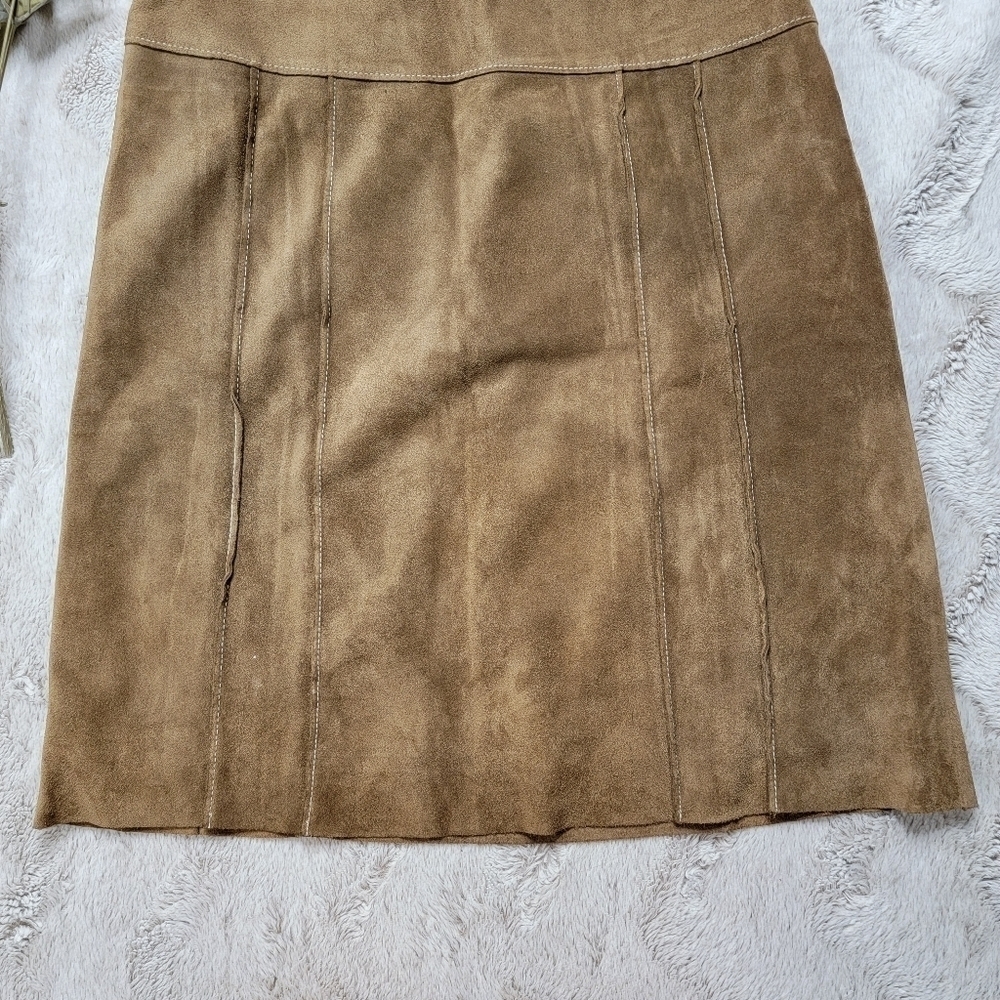 Vtg Ann‎ Taylor Petites 100% Leather Shell Tan A Line Skirt Size 2P - Picture 3 of 11